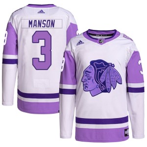 Dave Manson Youth Adidas Chicago Blackhawks Authentic White/Purple Hockey Fights Cancer Primegreen Jersey