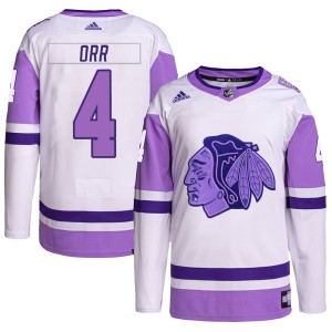 Bobby Orr Youth Adidas Chicago Blackhawks Authentic White/Purple Hockey Fights Cancer Primegreen Jersey