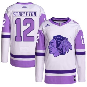 Pat Stapleton Youth Adidas Chicago Blackhawks Authentic White/Purple Hockey Fights Cancer Primegreen Jersey