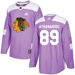 Andreas Athanasiou Youth Adidas Chicago Blackhawks Authentic Purple Fights Cancer Practice Jersey