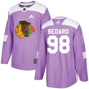 Connor Bedard Youth Adidas Chicago Blackhawks Authentic Purple Fights Cancer Practice Jersey