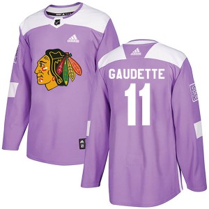 Adam Gaudette Youth Adidas Chicago Blackhawks Authentic Purple Fights Cancer Practice Jersey