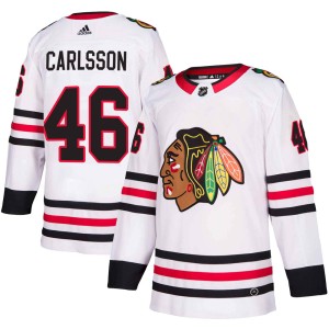 Lucas Carlsson Youth Adidas Chicago Blackhawks Authentic White ized Away Jersey