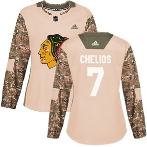 Chris Chelios Women's Adidas Chicago Blackhawks Authentic Camo Veterans Day Practice Jersey