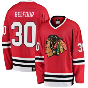 ED Belfour Youth Fanatics Branded Chicago Blackhawks Premier Red Breakaway Heritage Jersey