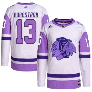Henrik Borgstrom Men's Adidas Chicago Blackhawks Authentic White/Purple Hockey Fights Cancer Primegreen Jersey