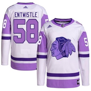 Mackenzie Entwistle Men's Adidas Chicago Blackhawks Authentic White/Purple MacKenzie Entwistle Hockey Fights Cancer Primegreen J