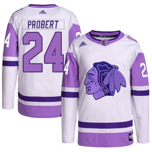 Bob Probert Men's Adidas Chicago Blackhawks Authentic White/Purple Hockey Fights Cancer Primegreen Jersey