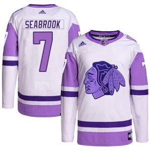 Brent Seabrook Men's Adidas Chicago Blackhawks Authentic White/Purple Hockey Fights Cancer Primegreen Jersey