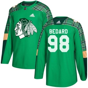 Connor Bedard Men's Adidas Chicago Blackhawks Authentic Green St. Patrick's Day Practice Jersey