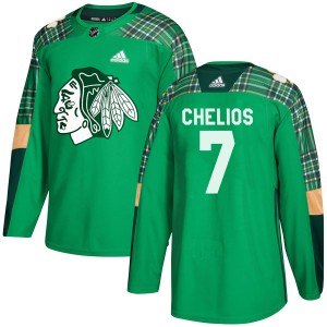 Chris Chelios Men's Adidas Chicago Blackhawks Authentic Green St. Patrick's Day Practice Jersey