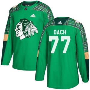 Kirby Dach Men's Adidas Chicago Blackhawks Authentic Green St. Patrick's Day Practice Jersey