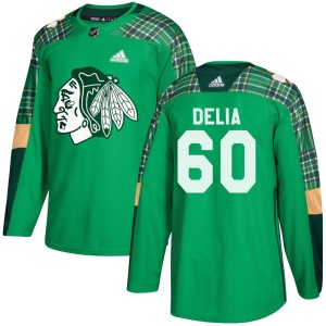 Collin Delia Men's Adidas Chicago Blackhawks Authentic Green St. Patrick's Day Practice Jersey