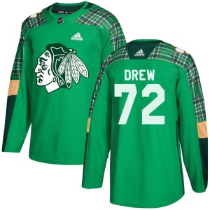 Hunter Drew Men's Adidas Chicago Blackhawks Authentic Green St. Patrick's Day Practice Jersey