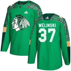 Andy Welinski Men's Adidas Chicago Blackhawks Authentic Green St. Patrick's Day Practice Jersey
