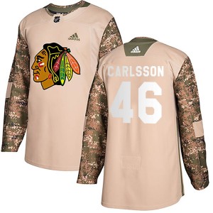 Lucas Carlsson Youth Adidas Chicago Blackhawks Authentic Camo ized Veterans Day Practice Jersey