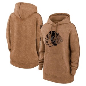 Women's Chicago Blackhawks Brown 2023 Salute to Service Pullover Hoodie