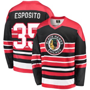 Tony Esposito Men's Fanatics Branded Chicago Blackhawks Premier Red/Black Breakaway Heritage Jersey
