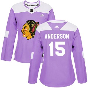 Joey Anderson Women's Adidas Chicago Blackhawks Authentic Purple Fights Cancer Practice Jersey