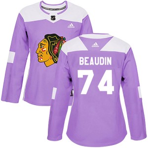 Nicolas Beaudin Women's Adidas Chicago Blackhawks Authentic Purple ized Fights Cancer Practice Jersey