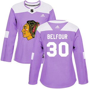 ED Belfour Women's Adidas Chicago Blackhawks Authentic Purple Fights Cancer Practice Jersey