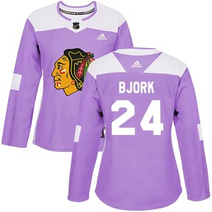 Anders Bjork Women's Adidas Chicago Blackhawks Authentic Purple Fights Cancer Practice Jersey