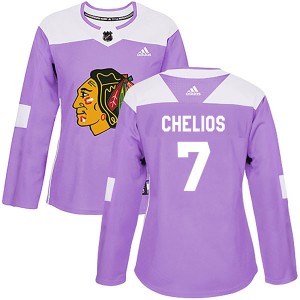 Chris Chelios Women's Adidas Chicago Blackhawks Authentic Purple Fights Cancer Practice Jersey