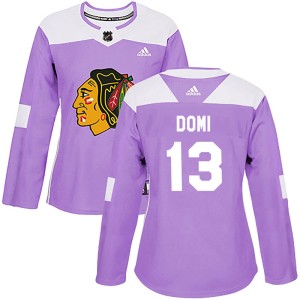 Max Domi Women's Adidas Chicago Blackhawks Authentic Purple Fights Cancer Practice Jersey
