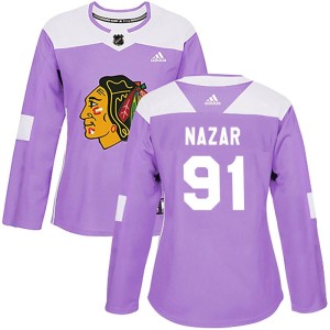 Frank Nazar Women's Adidas Chicago Blackhawks Authentic Purple Fights Cancer Practice Jersey