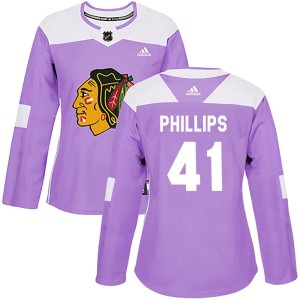 Isaak Phillips Women's Adidas Chicago Blackhawks Authentic Purple Fights Cancer Practice Jersey