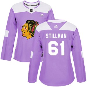 Riley Stillman Women's Adidas Chicago Blackhawks Authentic Purple Fights Cancer Practice Jersey