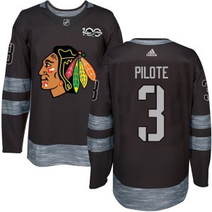 Pierre Pilote Youth Chicago Blackhawks Authentic Black 1917-2017 100th Anniversary Jersey