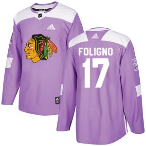 Nick Foligno Men's Adidas Chicago Blackhawks Authentic Purple Fights Cancer Practice Jersey