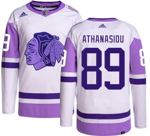 Andreas Athanasiou Youth Adidas Chicago Blackhawks Authentic Hockey Fights Cancer Jersey
