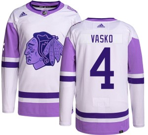 Elmer Vasko Youth Adidas Chicago Blackhawks Authentic Hockey Fights Cancer Jersey