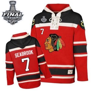 Brent Seabrook Youth Chicago Blackhawks Authentic Red Old Time Hockey Sawyer Hooded Sweatshirt 2015 Stanley Cup Patch