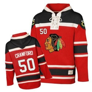 Corey Crawford Youth Chicago Blackhawks Premier Red Old Time Hockey Sawyer Hooded Sweatshirt