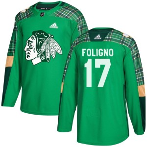 Nick Foligno Youth Adidas Chicago Blackhawks Authentic Green St. Patrick's Day Practice Jersey