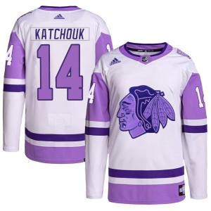 Boris Katchouk Youth Adidas Chicago Blackhawks Authentic White/Purple Hockey Fights Cancer Primegreen Jersey