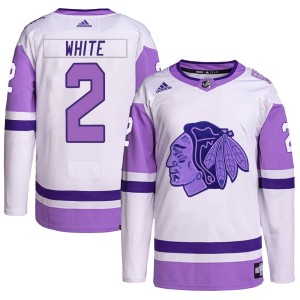 Bill White Youth Adidas Chicago Blackhawks Authentic White/Purple Hockey Fights Cancer Primegreen Jersey