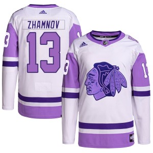 Alex Zhamnov Youth Adidas Chicago Blackhawks Authentic White/Purple Hockey Fights Cancer Primegreen Jersey