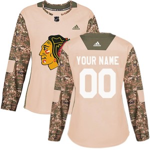Custom Women's Chicago Blackhawks Authentic Camo adidas Custom Veterans Day Practice Jersey