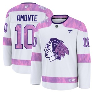 Tony Amonte Youth Fanatics Chicago Blackhawks Premium White 2024 Hockey Fights Cancer Practice Jersey
