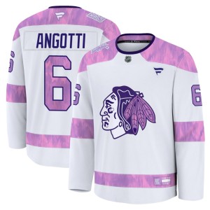 Lou Angotti Youth Fanatics Chicago Blackhawks Premium White 2024 Hockey Fights Cancer Practice Jersey