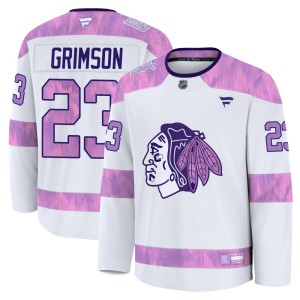 Stu Grimson Men's Fanatics Chicago Blackhawks Premium White 2024 Hockey Fights Cancer Practice Jersey