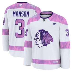 Dave Manson Men's Fanatics Chicago Blackhawks Premium White 2024 Hockey Fights Cancer Practice Jersey