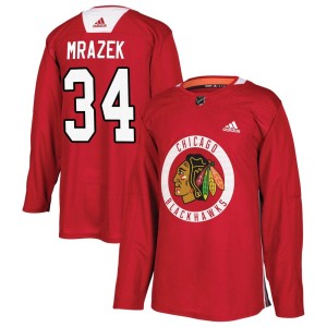 Petr Mrazek Men's Adidas Chicago Blackhawks Authentic Red Home Practice Jersey