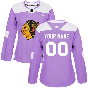 Custom Women's Adidas Chicago Blackhawks Authentic Purple Custom Fights Cancer Practice Jersey