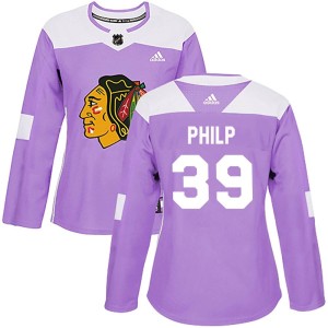 Luke Philp Women's Adidas Chicago Blackhawks Authentic Purple Fights Cancer Practice Jersey