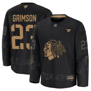 Stu Grimson Men's Fanatics Chicago Blackhawks Premium Black 2024 Military Appreciation Practice Jersey